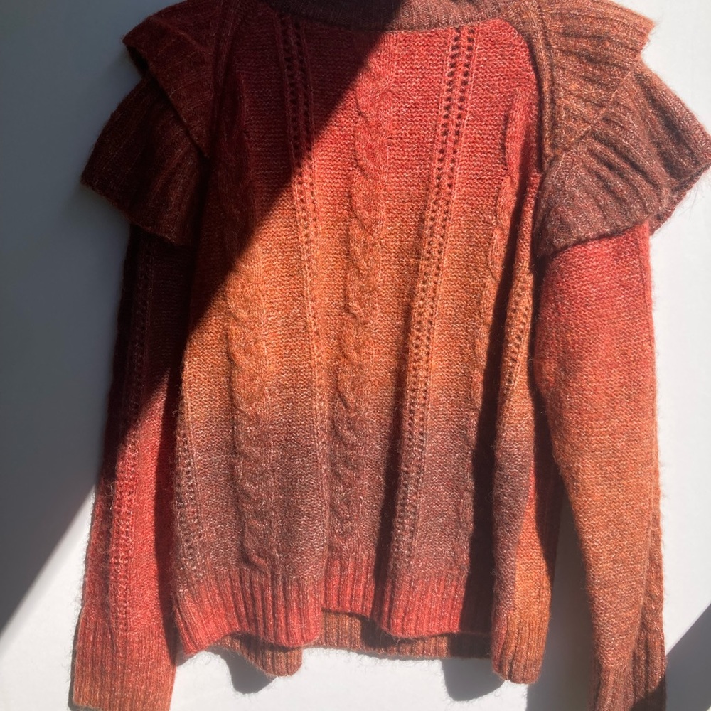 Vigoss Ombre Turtle-Neck with Shoulder Ruffle Sweater - Picture 3 of 7